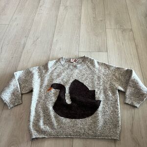 Anthropologie Rare Folk Hansel From Basel Swan Graphic Wool Sweater M